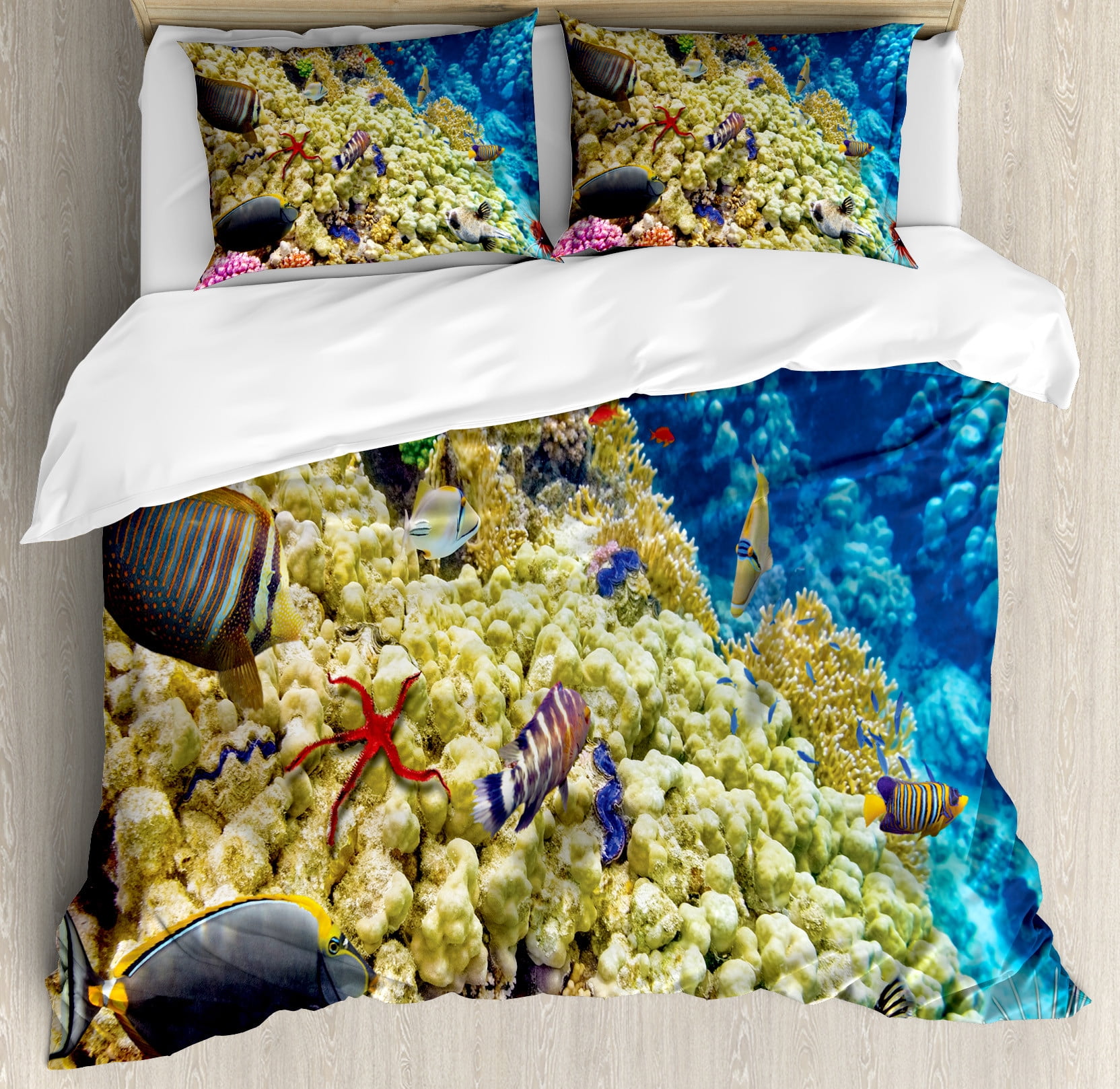 Ocean Duvet Cover Set, Colorful Life Natural Environment Deep down in ...