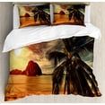 thumbnail image 1 of Ocean Duvet Cover Set, Havana Beach Sunny Tropics Mountains Rocks and Coconut Palm Trees, Decorative 3 Piece Bedding Set with 2 Pillow Shams, King Size, Dark Green Pale Brown, by Ambesonne, 1 of 3