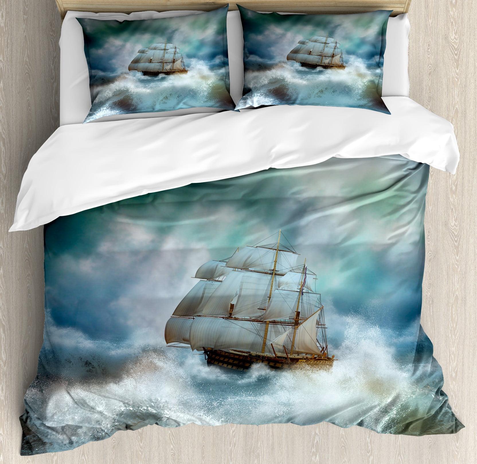 Queen Blue and White Nautical Ocean Duvet Cover Set