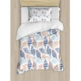 thumbnail image 1 of Ocean Duvet Cover Set, Marine Life Themed Abstract Seashells Scallops with Bohemic Prints, Decorative 2 Piece Bedding Set with 1 Pillow Shams, Twin Size, Navy Blue Marigold, by Ambesonne, 1 of 3