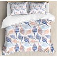 thumbnail image 1 of Ocean Duvet Cover Set, Marine Life Themed Abstract Seashells Scallops with Bohemic Prints, Decorative 3 Piece Bedding Set with 2 Pillow Shams, King Size, Navy Blue Marigold, by Ambesonne, 1 of 3