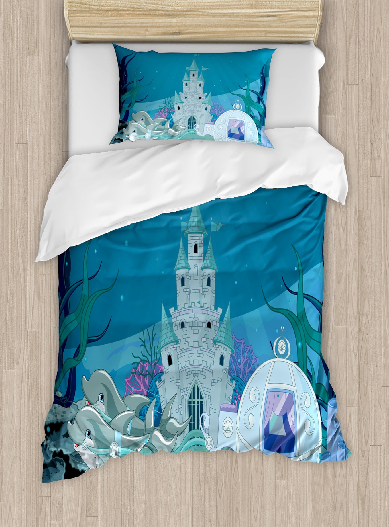 Turquoise Blue Mermaid Castle Twin Duvet Cover Set