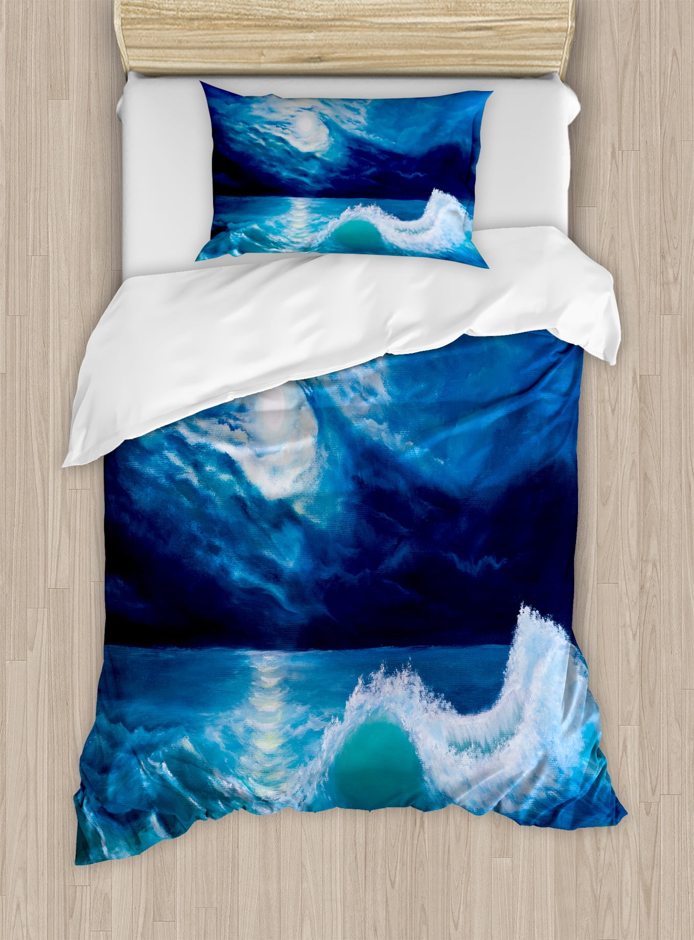 Twin Navy and White Ocean Duvet Cover Set