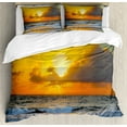 thumbnail image 1 of Ocean Duvet Cover Set, Morning at the Beach in Brazil the Sun Rays Through the Clouds over Sea Sunset Image, Decorative 3 Piece Bedding Set with 2 Pillow Shams, Queen Size, Orange Grey, by Ambesonne, 1 of 3