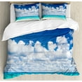 thumbnail image 1 of Ocean Duvet Cover Set, Paradise Beach Tropical Hawaiian Exotic Sky Color with Clouds Scenery, Decorative 3 Piece Bedding Set with 2 Pillow Shams, Queen Size, Turquoise White, by Ambesonne, 1 of 3