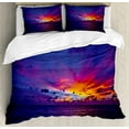 thumbnail image 1 of Ocean Duvet Cover Set Queen Size, Dreamlike Sunset in the Ocean Aurora Borealis beyond Pacific Sea Atmosphere Photo, Decorative 3 Piece Bedding Set with 2 Pillow Shams, Purple Blue, by Ambesonne, 1 of 3