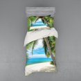 thumbnail image 1 of Ocean Duvet Cover Set, Shadow Shade of a Coconut Palm Tree on White Sandy Seashore Image, Bedding Set with Shams and Fitted Sheet, 3 Sizes, by Ambesonne, 1 of 3