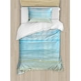 thumbnail image 1 of Ocean Duvet Cover Set, Sunny Summer Day at the Sandy Beach Tranquil Calm Shore Sea Horizon Image Artprint, Decorative 2 Piece Bedding Set with 1 Pillow Shams, Twin Size, Blue Cream, by Ambesonne, 1 of 3