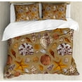 thumbnail image 1 of Ocean Duvet Cover Set, Underwater Starfish Shell Mollusk Seaurchin Sea Horse Pearl Illustration, Decorative 3 Piece Bedding Set with 2 Pillow Shams, Queen Size, Ginger Cinnamon Cocoa, by Ambesonne, 1 of 3
