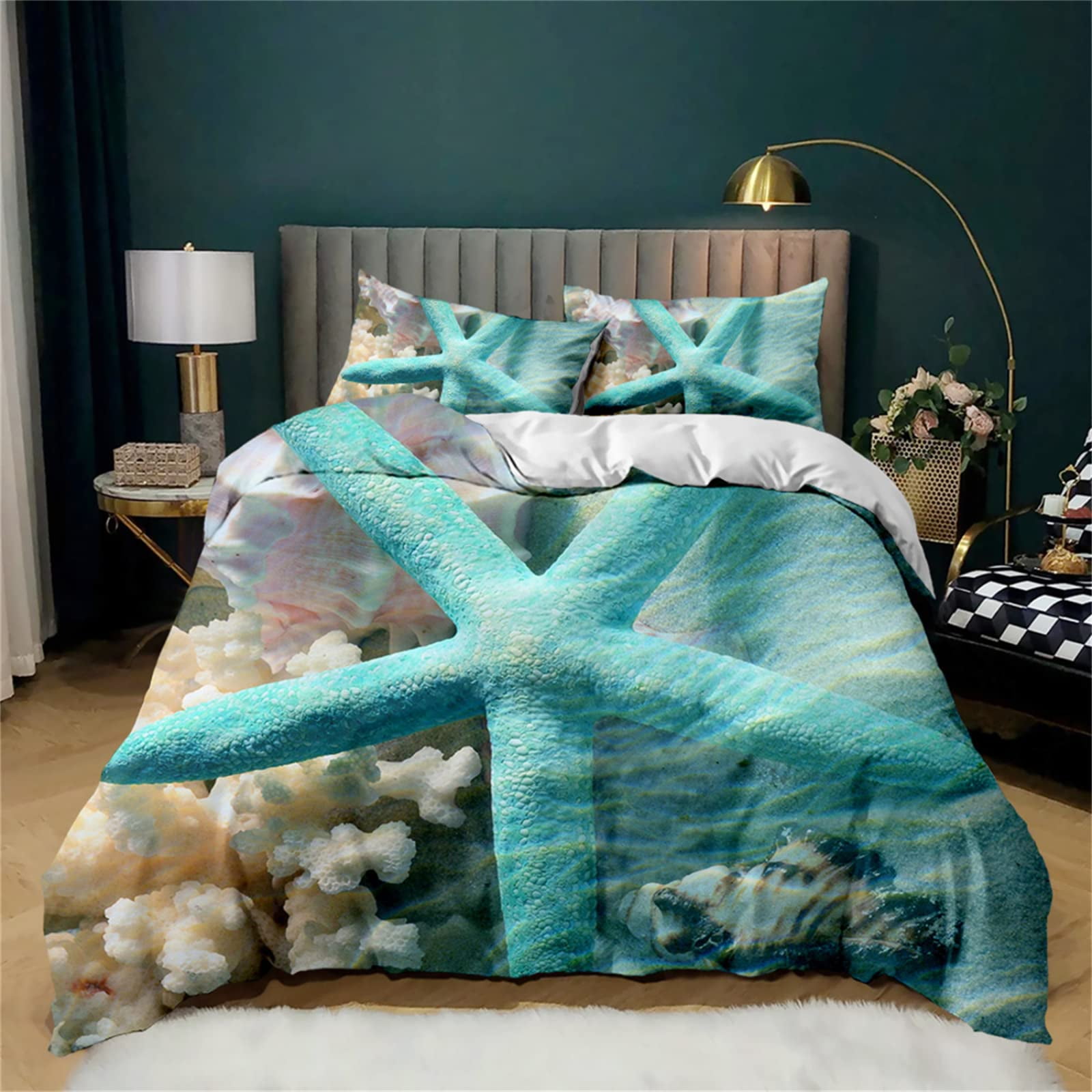 Sea Shell Comforters Ocean Duvet Cover Star Summer Beach Seashell Bedding Set for Kids ...