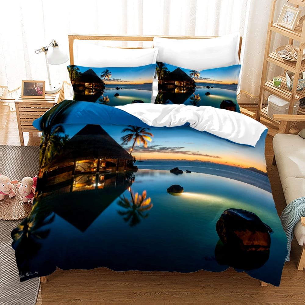 Ocean Duvet Cover Summer Beach Decor Hawaiian Vacation Style Bedding