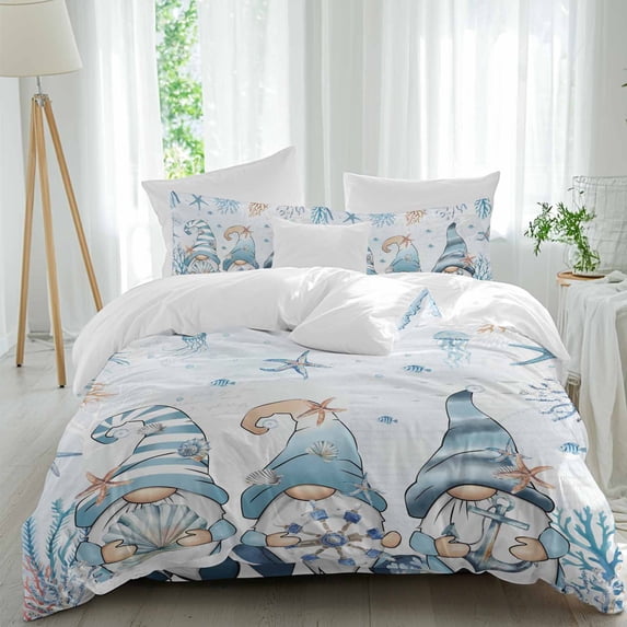 Ocean Dwarf Full Size Comforter Set, Coral Starfish Jellyfish Seaweed Bedding for All Seasons, 4 Pcs Bed Set, 1Quiltcover (86"x86") ,1Sheet(80"x116"), 2Pillowcases (30"x20")