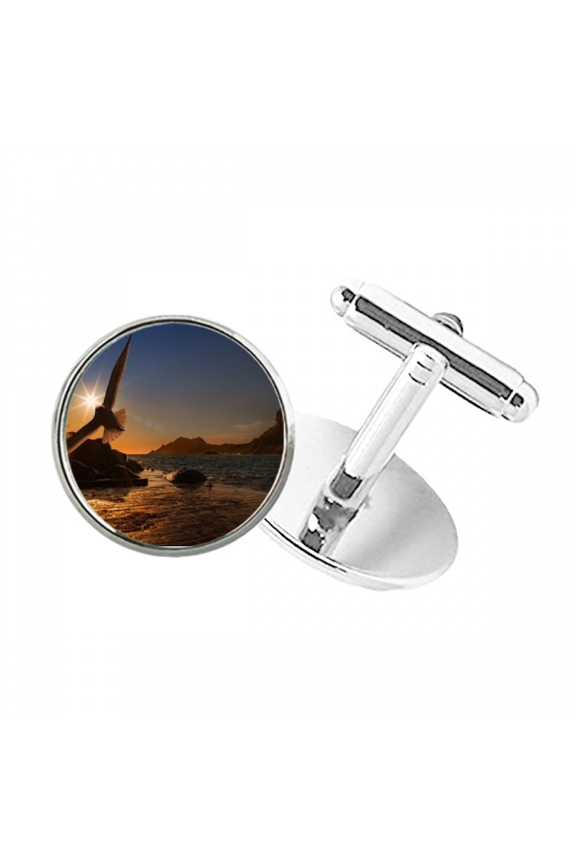 Ocean Eagle Science Nature Picture Round Button Cuff Clip Stud Cufflinks