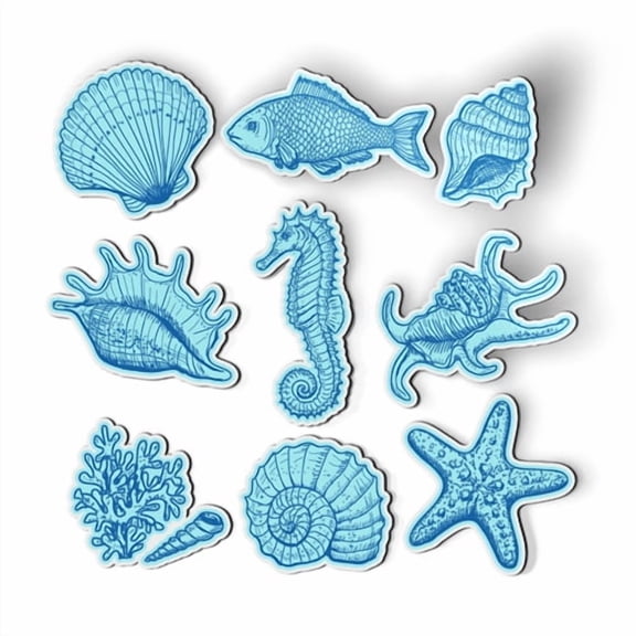 Ocean Elements Set Shell Sea Horse Seastar Fish - 2" each Magnets for Car Locker Refrigerator