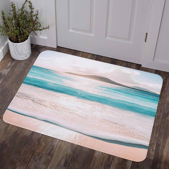 Ocean Entryway Door Mat 16" x 24" Indoor Outdoor Rug Non Slip Rubber Back Blue Coastal Sunrise Beach Sky Sand Welcome Mat for Front Door Garden Patio