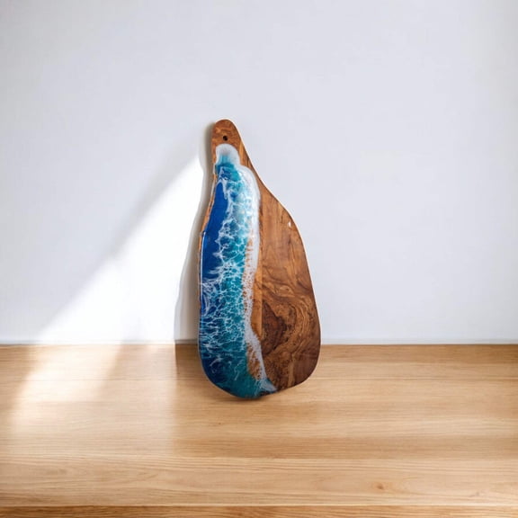 Handcrafted Ocean Wave Olive Wood Charcuterie Board - Serving Platter
