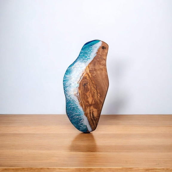 Handcrafted Ocean Wave Olive Wood Charcuterie Board - Serving Platter