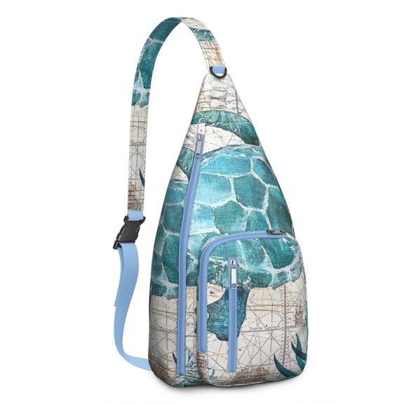 Ocean Explorer Sling Backpack - Hawaiian Green Turtle Pattern Crossbody Bag, Lightweight Durable Pack for Snorkeling