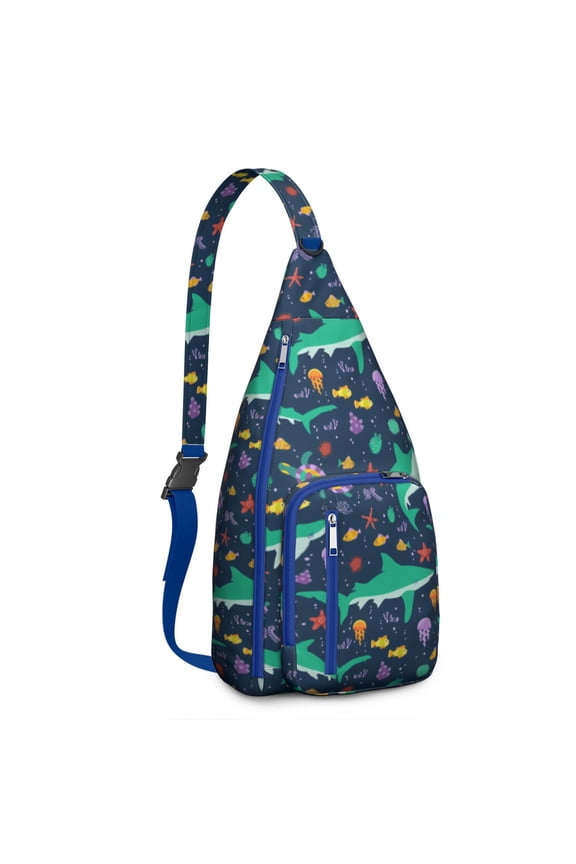 Ocean Explorer Sling Backpack - Marine Life Cartoon Print Crossbody Shoulder Bag, Water-Resistant Material