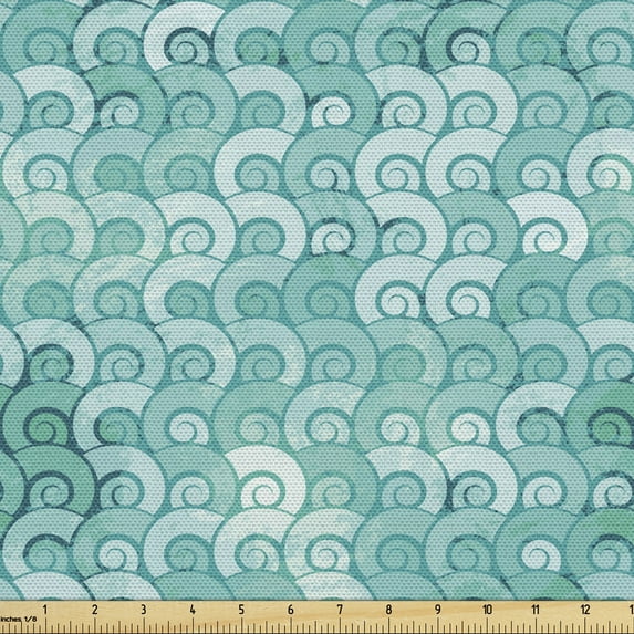 Ocean Fabric by the Yard, Abstract Swirled Sea Waves Pattern Spiral Forms Marine Theme Curvy Aquatic Art Print, Upholstery Fabric for Dining Chairs Home Decor Accents, 1 Yard, Aqua by Ambesonne