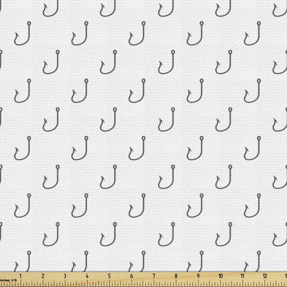 Ambesonne Sketch Fabric by the Yard Upholstery, Sealife Anchor Fish Hook, 5 Yards, Grey and White