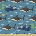 thumbnail image 1 of Ocean Fabric by The Yard, Underwater Cartoon of Sharks Fishes and Scuba Diver in Sea Sports Cartoon, Decorative Fabric for Upholstery and Home Accents, 2 Yards, Grey Petrol, by Ambesonne, 1 of 1
