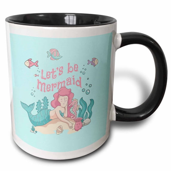 3drose, Ocean Fairy Underwater Illustration for Kids - Lets Be Mermaid, 11oz Two-tone Black Mug