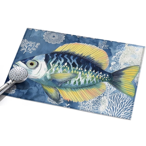 Ocean Fish Area Rugs 2x3ft Watercolor Retro Blue Yellow Dot Fish White Plant Floor Rug Non Slip Low Pile Ultra Soft Throw Carpet for Entryway Indoor Entrance Kitchen Bathroom