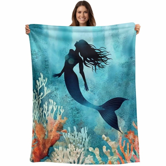 Ocean Fish Blanket Soft Cozy Warm Throw Blanket for Couch, Plush Fuzzy Flannel Fleece Blankets for Sofa, Coastal Sea Coral Seabed Watercolor Bed Blankets Lightweight Gifts for Women, 30"x40"