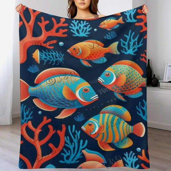 Ocean Fish Blanket Super Soft Cozy Plush Flannel Fleece Throw Blanket Bedroom Bed Decor 40"x50"