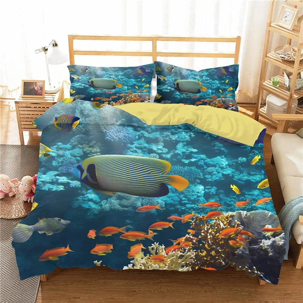 Ocean Fish Duvet Cover Set Ocean Marine Theme Twin Bedding Set