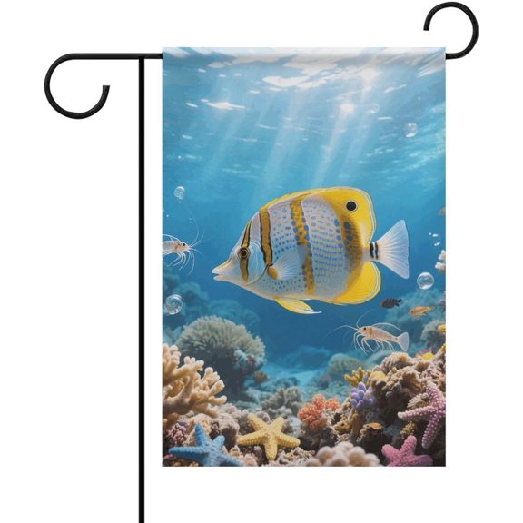 Ocean Fish Garden Flag 12x18 Inch - Double Sided Yard Flags for Outside, Fade-Resistant Polyester Yard Banner Seasonal Outdoor Flag for Patio Lawn Home Decor