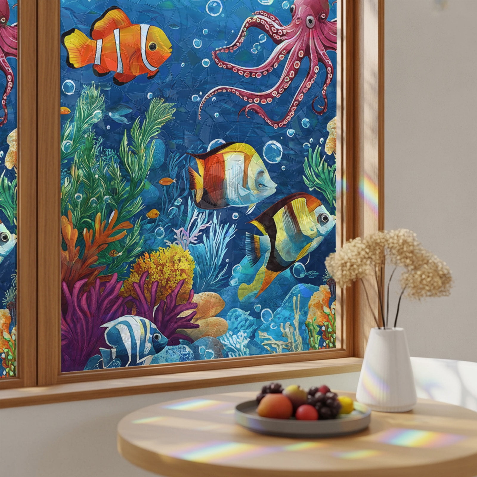Falling Fish Sticker Ocean Fish Octopus Waterweed Window Privacy Film,Heat Control Sun ...