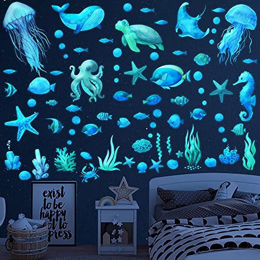 Ocean Fish Wall Decals,Glow in The Dark Under The Sea Wall Decals Sea Life Animals Wall Stickers
