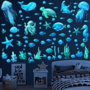 Ocean Fish Wall Decals,Glow in The Dark Under The Sea Wall Decals Sea Life Animals Wall Stickers(Sky Blue)