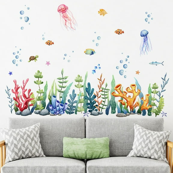Ocean Fish Wall Decals Under The Sea Life Animals Wall Stickers DIY Removable Waterproof Peel and Stick Boys Kids Nursery Bedroom Living Room Bathroom Art Decor