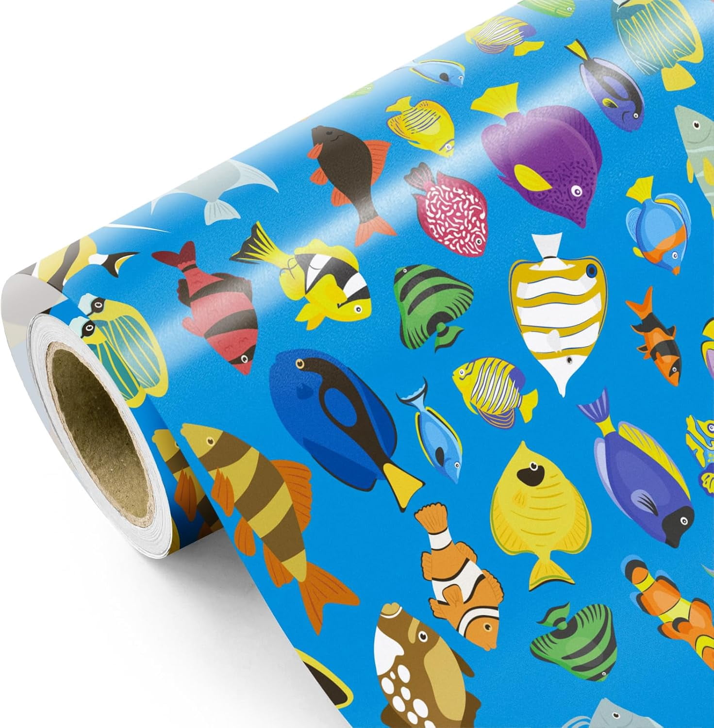 Fish Wrapping Around Ocean Fish Wrapping Paper Roll - Mini Roll - 17 Inch x 16.5 Feet ...