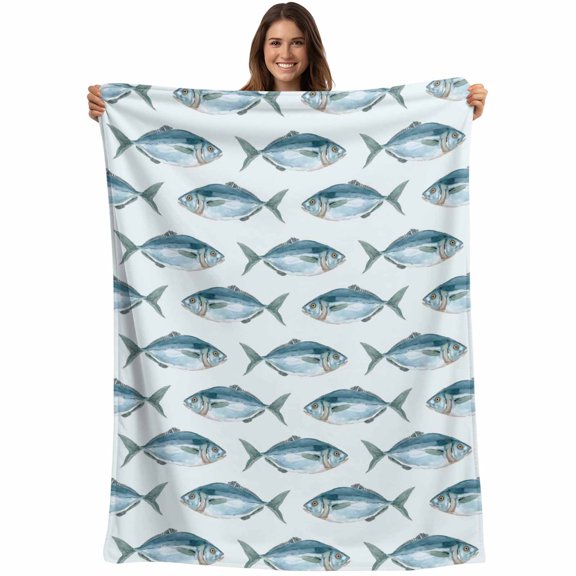 Ocean Fishes Blanket Soft Cozy Warm Throw Blanket for Couch, Plush Fuzzy Flannel Fleece Blankets for Sofa, Summer Watercolor Coastal Marine Animals Bed Blankets Lightweight Gifts for Women, 40"x50"