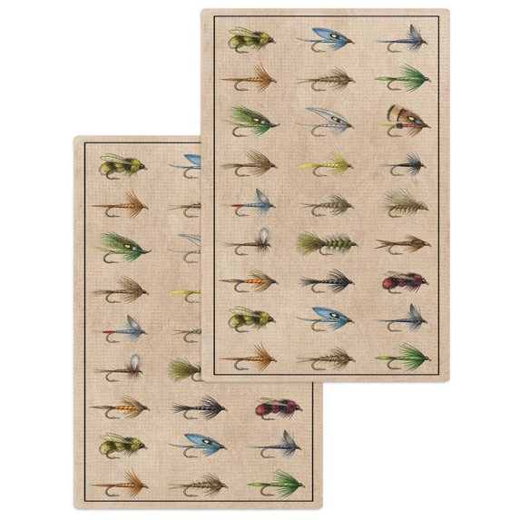 Ocean Fishhooks Kitchen Dish Towels for Drying Dishes Set of 2, Vintage Coastal Fishing Pattern Brown Waffle Weave Microfiber Hand Tea Bathroom Towels Quick Dry & Absorbent Towel 15.7x23.6