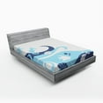 thumbnail image 1 of Ocean Fitted Sheet, Cartoon Graphic Like Image of Deep Sealife Creatures Fish Waves Shells, Soft Decorative Fabric Bedding, Full Size, Navy Blue Aqua and White, by Ambesonne, 1 of 2