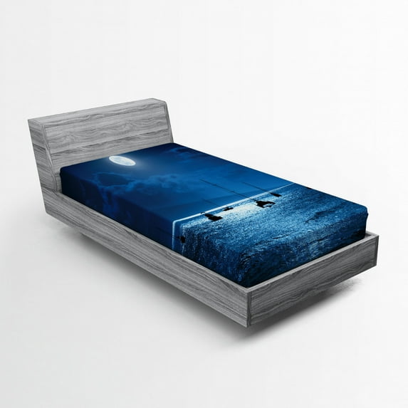 Ambesonne Ocean Fitted Sheet, Dramatic Nighttime Sky, Twin Size, Navy White