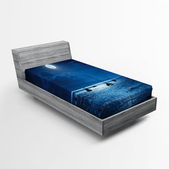 Ambesonne Ocean Fitted Sheet, Dramatic Nighttime Sky, Twin XL Size, Navy White