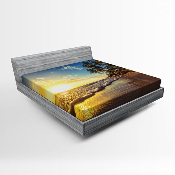 Ambesonne Colorful Fitted Sheet, Exotic Beach Sunset, Full Size, Multicolor