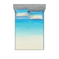thumbnail image 1 of Ocean Fitted Sheet & Pillow Sham Set, Paradise Coast in Tropical Caribbean Sea Sky View Beach House Theme, Decorative Printed 6 Piece Bedding Decor Set, Queen, Cream Navy, by Ambesonne, 1 of 3