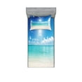 thumbnail image 1 of Ocean Fitted Sheet & Pillow Sham Set, Sky and Sea Landscape Sand Tropical Beach Clouds Sun Hot Heaven Summer, Decorative Printed 4 Piece Bedding Decor Set, Twin, Cream Turquoise White, by Ambesonne, 1 of 3
