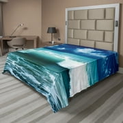 Ocean Flat Sheet, Caribbean Island Coast Seascape Waves Water Splash Surfing Sports Theme, Soft & Comfy Top Sheet Decorative Bedding 1 Piece, California King, Aqua Navy Blue White, by Ambesonne