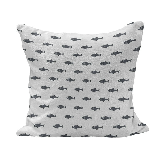 Ocean Fluffy Throw Pillow Cushion Cover, Hand Drawn Nautical Sketchy Sea Life Fish Whales Dolphins Artwork, Decorative Square Accent Pillow Case, 18" x 18", Charcoal Grey White, by Ambesonne