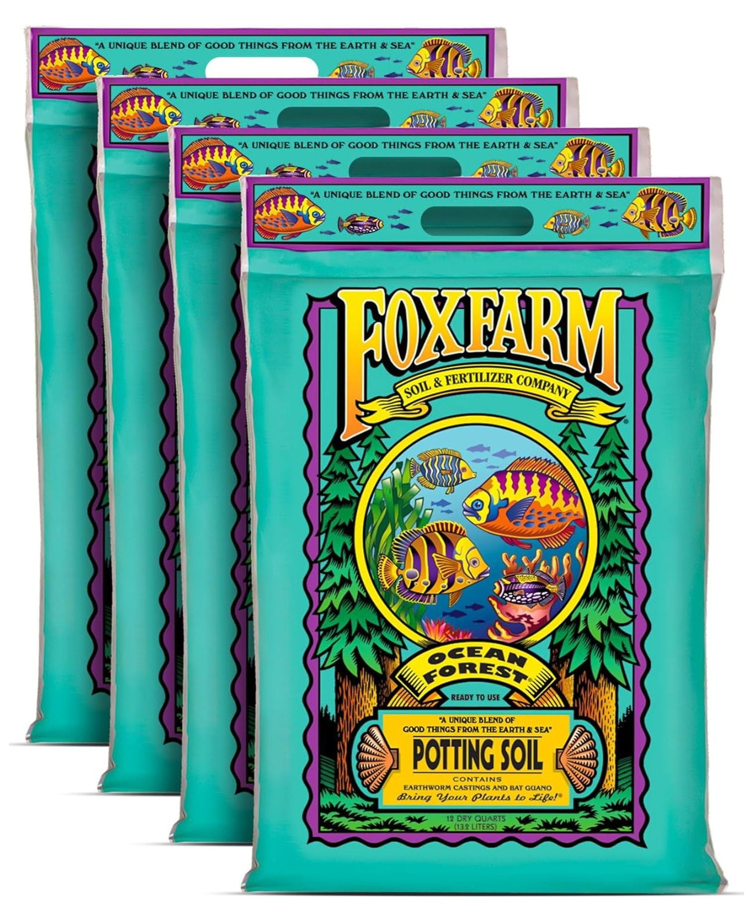 Ocean Forest for All Container Plants Potting Soil, 12 Quart with Light Aerated Texture, pH Adjusted, Moisture Retention (4 Pack)