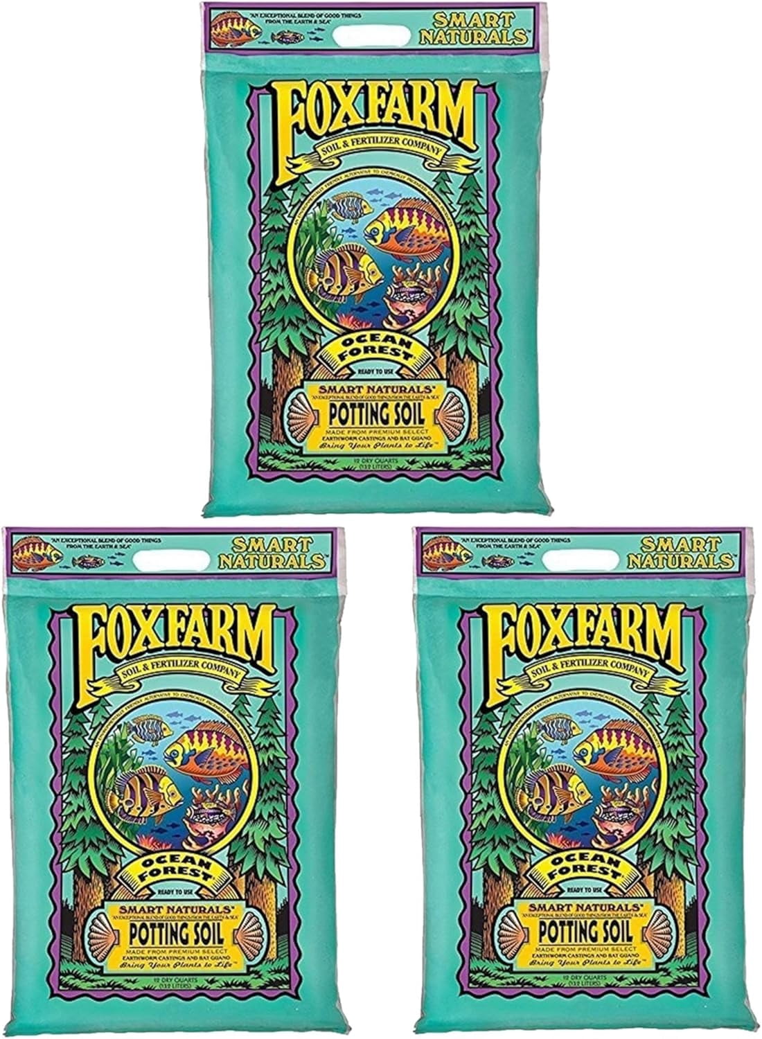 Ocean Forest Potting Soil, 12qt – Light, Aerated Texture, Designed for All Container Plants – pH Adjusted for Optimal Nutrient Uptake, Effectively Retains Moisture (12 Quart (3 Pack))