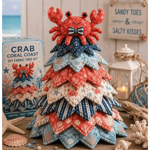 Ocean Friends DIY Patchwork Christmas Tree Kit, 3D Layered Marine Creature Hand Sewing Craft Set,Christmas Decorations